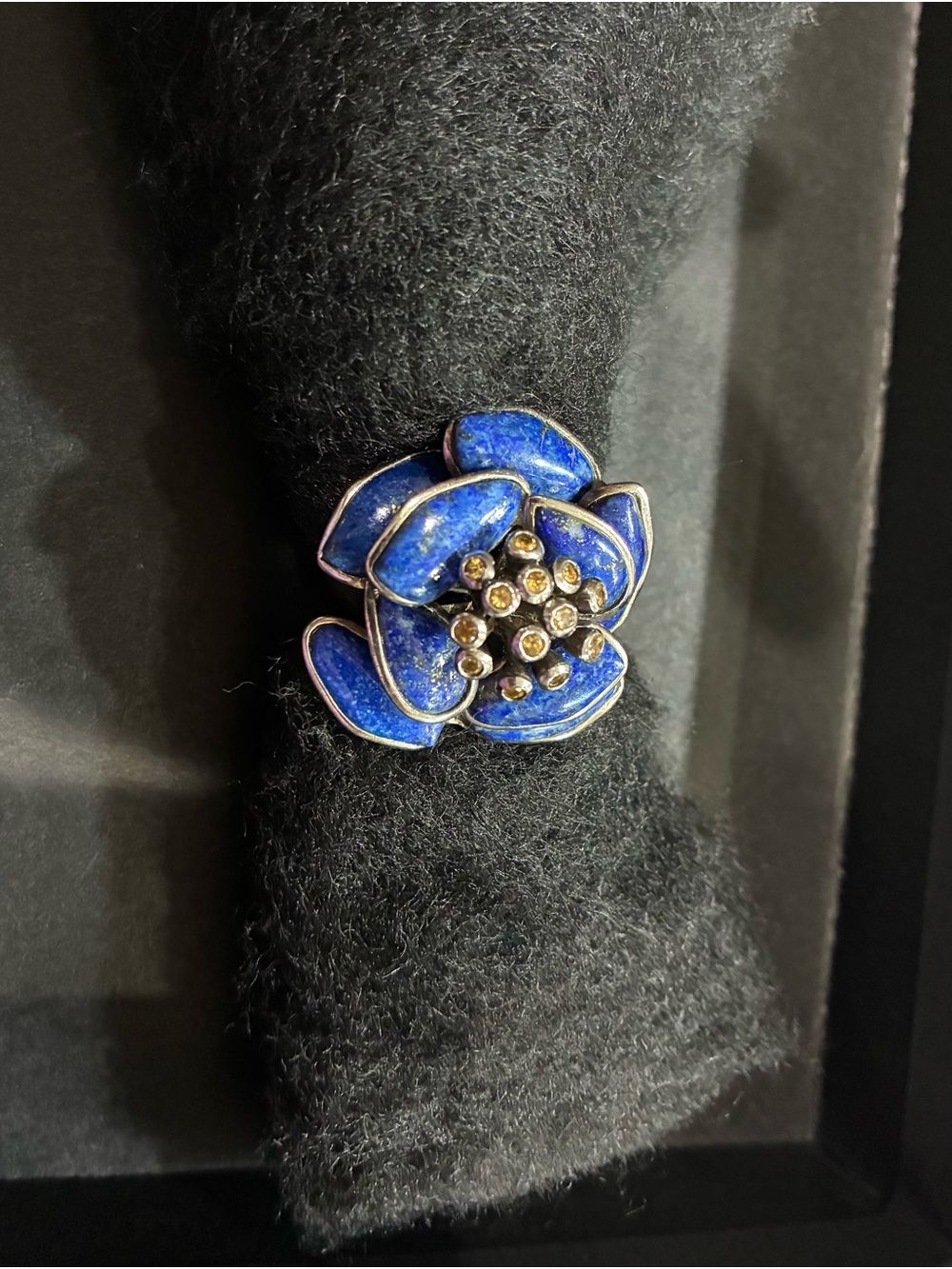 Ross-Simons Blue Enamel Floral Cocktail Ring - Picture 2 of 5